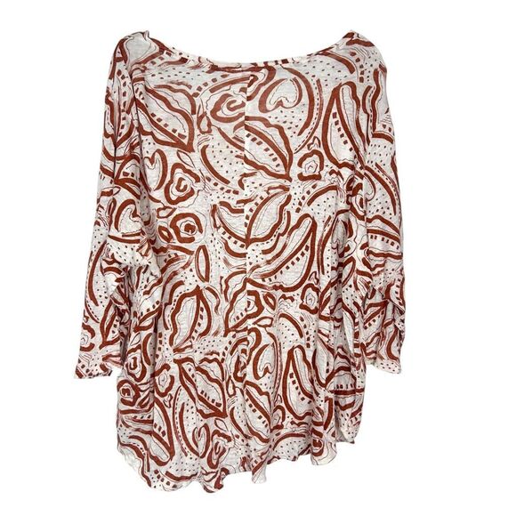 C&C California Blouse Top Womens 3X Brown White Linen 3/4 Sleeve V-Neck Coastal - Picture 4 of 12